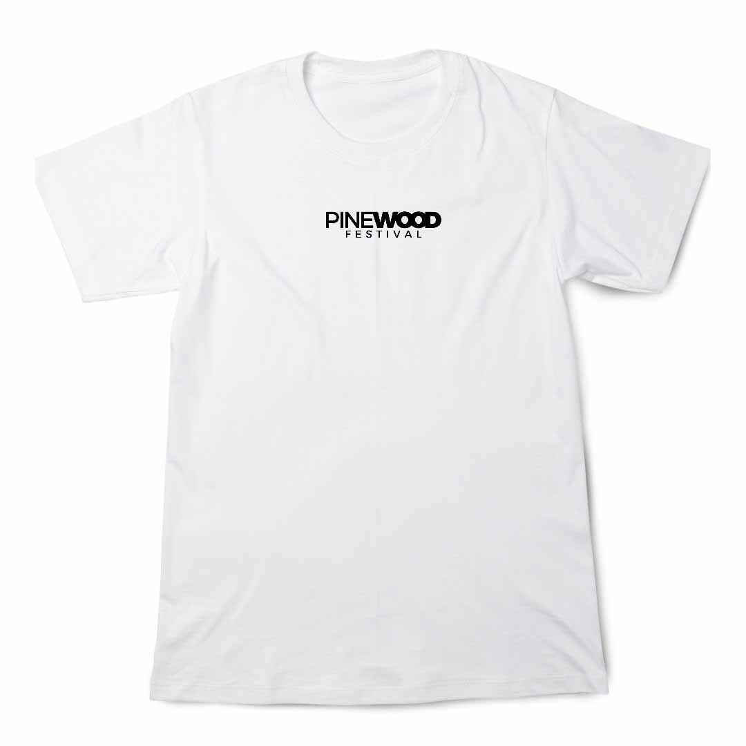PINEWOOD BASIC T-Shirt Bianca 100% Cotone, Ricamo Frontale Logo Pinewood Festival - Ricamo Nero su Bianco '22