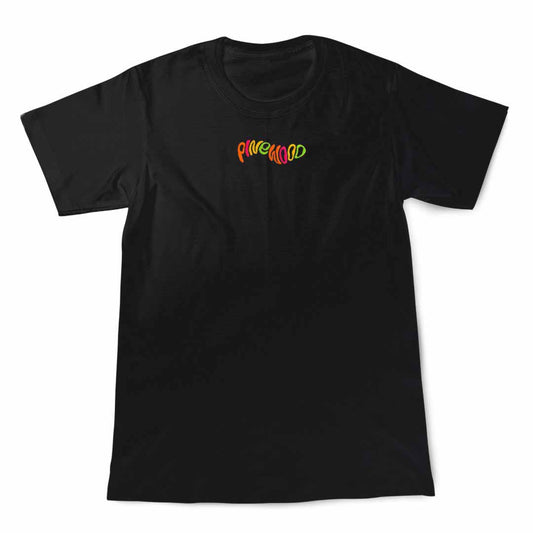 PINEWOOD BASIC T-Shirt Nera 100% Cotone, Ricamo Frontale Logo Pinewood Festival versione Trippy Fluo Colors - Ricamo Trippy Fluo su Nero '23